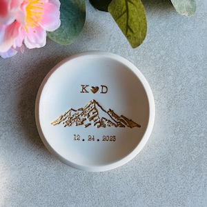 Mountain top personalized jewelry dish, custom ring dish, engagement gift, wedding gift, gift for him, couples gift, initials, dates, name image 1