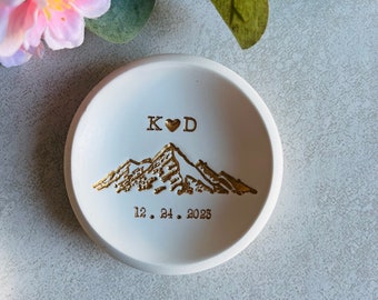 Mountain top personalized jewelry dish, custom ring dish, engagement gift, wedding gift, gift for him, couples gift, initials, dates, name