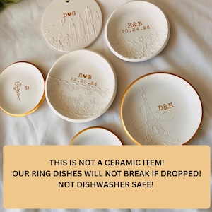 Ocean waves personalized ring dish, custom ring holder, embossed waves engagement gift, wedding gift, clay ring dish, initials, dates, names image 8