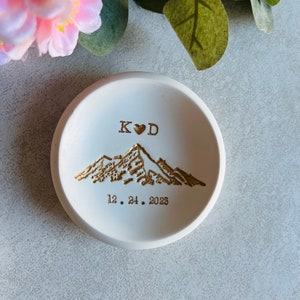 Mountain top personalized jewelry dish, custom ring dish, engagement gift, wedding gift, gift for him, couples gift, initials, dates, name image 2