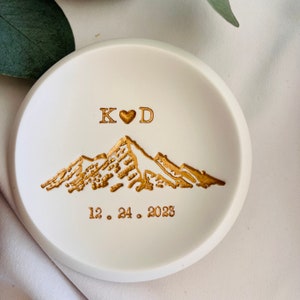 Mountain top personalized jewelry dish, custom ring dish, engagement gift, wedding gift, gift for him, couples gift, initials, dates, name image 3