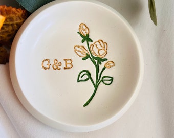 personalized jewelry dish , rose flower engagement gift, wedding gift, gift for her, Christmas gift, initials, dates, names