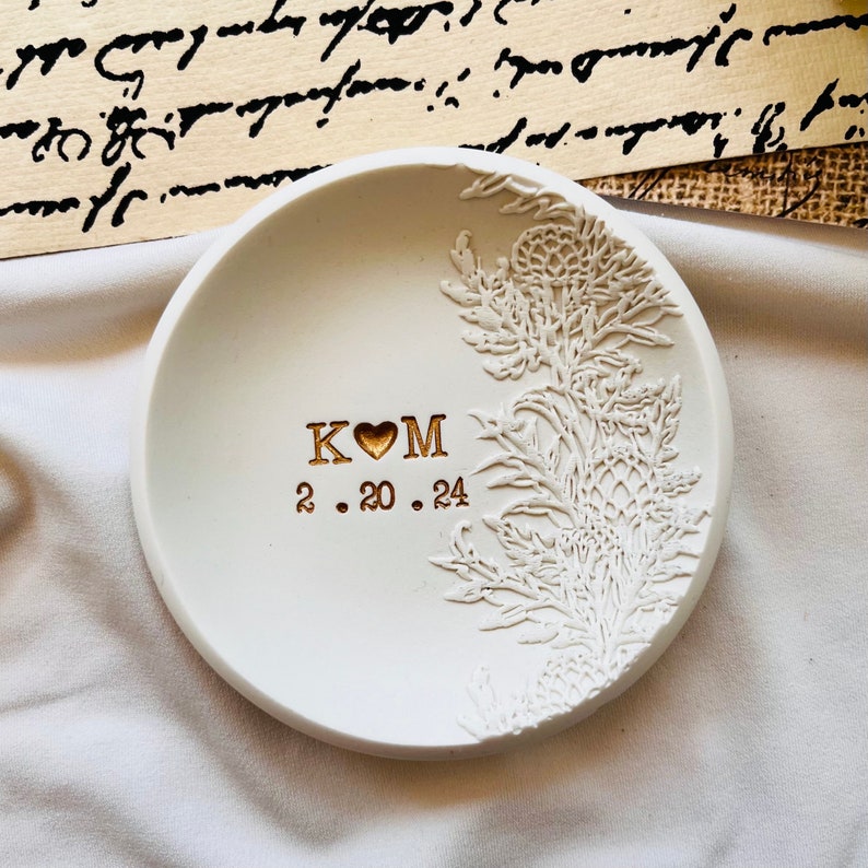 Flower Vine Personalization Ring Dish, Custom Ring Holder, Engagement