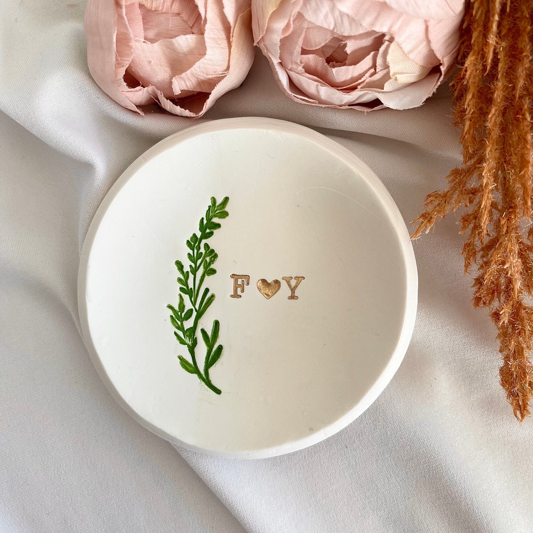 Wedding Ring Dish, Custom Jewelry Dish, Greenery Engagement Gift, Gifts