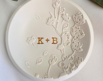 Cherry blossom personalized jewelry dish, initials custom ring dish, bridal shower , engagement gift, wedding gift, initials, dates, names