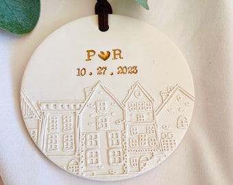 Christmas personalized ornaments, custom ornaments couple gift, wedding gift, 3d embossed houses tree ornaments, initials, dates, names