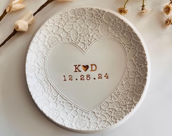 Big personalized heart ring dish, custom trinket jewelry dish, engagement gift, embossed , gift for couple , gift for her, anniversary
