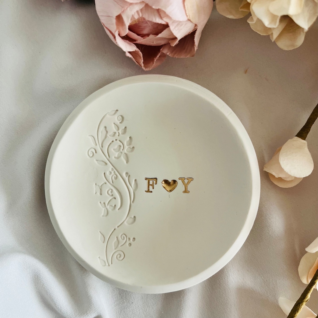 Wedding Ring Dish, Custom Jewelry Dish, Flower Vine Engagement Gift