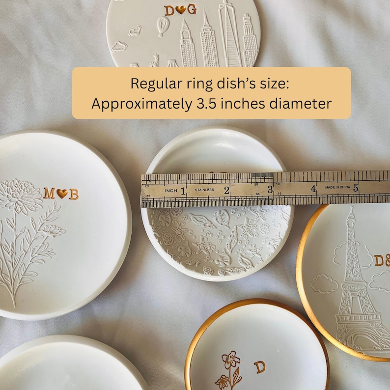 Ocean waves personalized ring dish, custom ring holder, embossed waves engagement gift, wedding gift, clay ring dish, initials, dates, names image 7