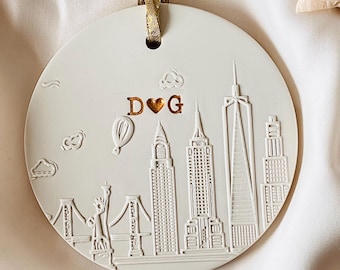 New York personalized ornaments engagement, custom  ornaments, couple gift, 3d embossed city ornaments, initials, dates, names