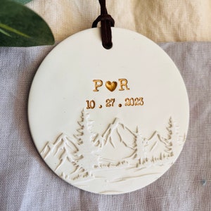 personalized ornaments engagement, custom Christmas  ornaments, couple gift, 3d embossed mountain tree ornaments, initials, dates, names
