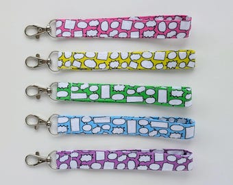 Llavero de muñeca, regalo para logopedas y terapeutas del habla, llavero, accesorios de terapia del habla, tela personalizada con burbujas de diálogo