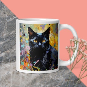 Taza de gato, taza de café, taza gigante, taza de café gigante, regalo para amantes de los gatos, taza de pintura para gatos, taza de gato negro, regalo para gato negro
