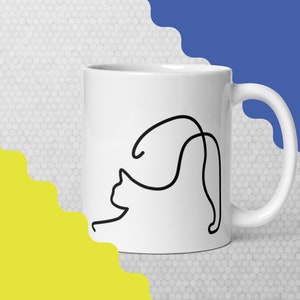 Taza Taza de gato Taza de café Taza gigante Taza de café gigante Regalo de amante de los gatos para taza amante de los gatos Taza de dibujo de gato de una sola línea