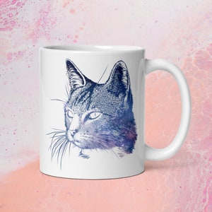 Taza de gato, taza de café, taza gigante, taza de café gigante, regalo para amantes de los gatos, taza para amantes de los gatos, gato espacial, gato azul