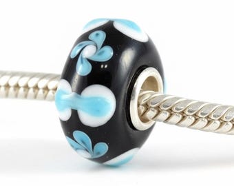 Blue Artisan Charm for Pandora Bracelets, Sterling Silver Core