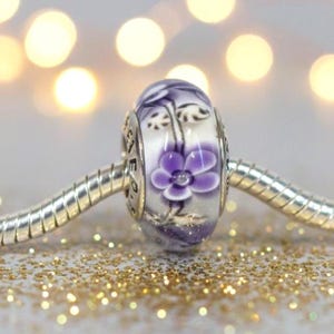thumbnail image 2 of Sterling Silver Purple Midnight Rose Murano Glass Charm By AVILIA Designs 2 of 4