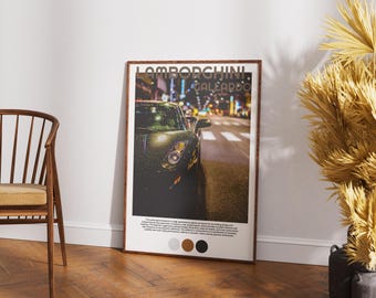Lamborghini Gallardo-poster – autoprint in een straatbeeld in de nacht (digitale download)