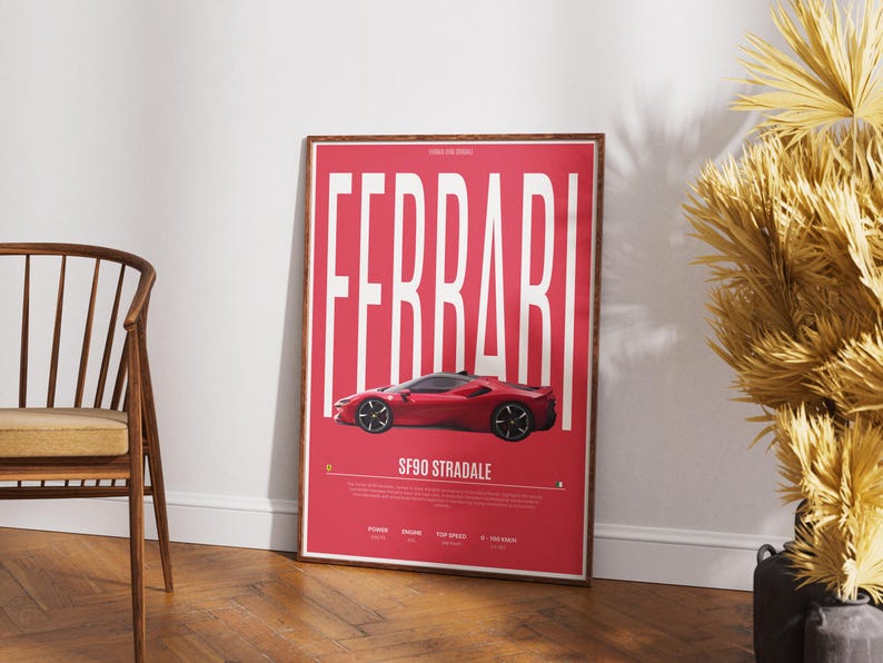 Ferrari SF90 Stradale Poster - Retro Supercar Wall Art (digital ...