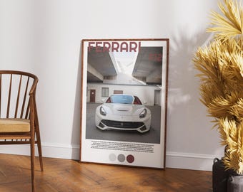 Ferrari F12-poster – retro autokunst in polaroidstijl (digitale download)