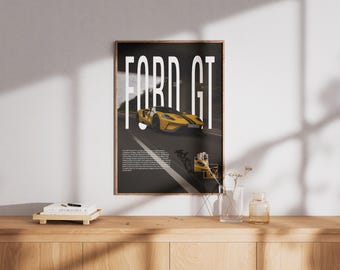 Ford GT-autoposter – Supercar Automotive Art, geel decor (digitale download)