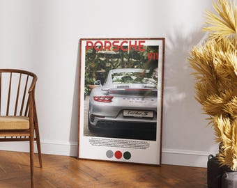 Poster Porsche 911 Turbo S – retro auto-muurkunst (digitale download)