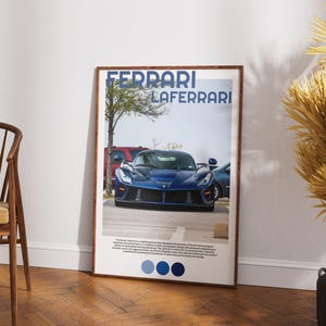 Poster Ferrari LaFerrari - Arte murale in stile Polaroid retrò - Download digitale per appassionati di auto - Stampa Ferrari blu vintage anni '70