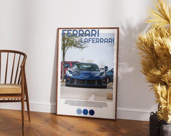 Ferrari LaFerrari-poster – retro polaroid autoprint uit de jaren 70 (digitale download)