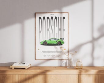 Poster Porsche 911 GT3 RS – muurkunst retro supercar (digitale download)
