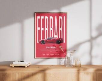 Ferrari SF90 Stradale-poster: retro supercar-muurkunst (digitale download)