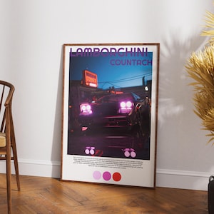 Lamborghini Countach Poster - Retro Polaroid Style Car Art - Digital Download - Luxury Automotive Print - 1980s Supercar Wall Decor