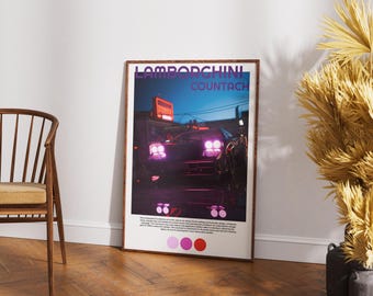 Poster Lamborghini Countach – Retro Supercar-kunst uit de jaren 80 (digitale download)