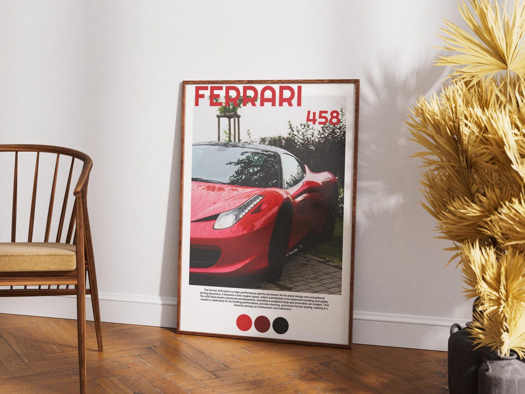 REAR OF FERRARI 458 GICLEE CANVAS ART PRINT POSTER