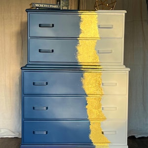 blue and yellow dresser Vintage/Antique Paint Decorated Country Dresser