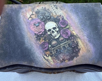 Handbemalte Schmuckschatulle | Upcycled Vintage Taschenorganizer | Französisches Provinziales Dekor
