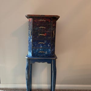 Galaxy-Inspired Decoupaged Jewelry Box | Upcycled Jewelry Armoire with Mirror, Drawers & Side Doors | Unique Gift for Her