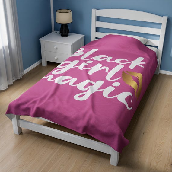 Light Pink Black Girl Magic Blanket, Black Empowerment Gift, Velveteen Throw Blanket, Christmas Birthday Gift for Her, Mom, Daughter, Friend