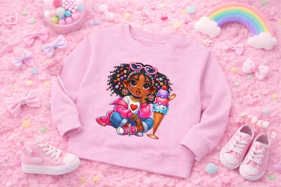 Afrocentric Black Girl Toddler Sweatshirt | Candy Heart Lollipop Crewneck