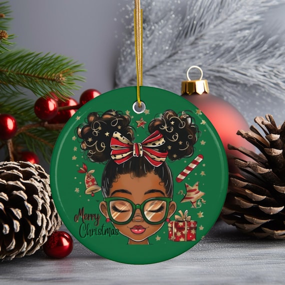 Ceramic Ornament, Christmas Gift for Black Girl, African American Decor, Afrocentric Holiday Decoration, Gift for Daughter, Granddaughter,