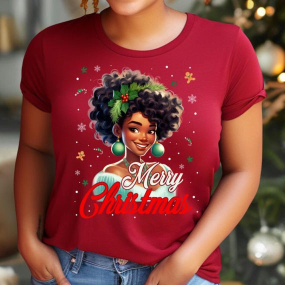 Black Woman Christmas Tee, Afrocentric Holiday Shirt, Melanin Black Girl Gift, African American Unisex Tee, Cute Red Shirt, Black