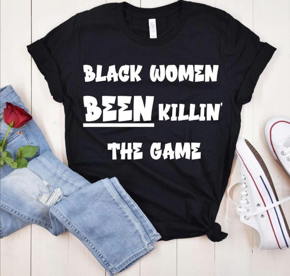 Black African Women T-Shirt Killin' The Game/Runs Large - Afrocentric Tee, Black Culture Top, African American Shirt, Unisex Jersey, Short