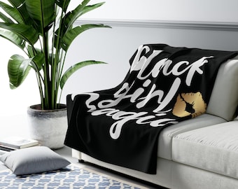 Black Girl Magic Sherpa Fleece Blanket, Afrocentric Empowerment Gift, Christmas Birthday Gift for Her, Mom, Daughter, Friend, Throw Blanket