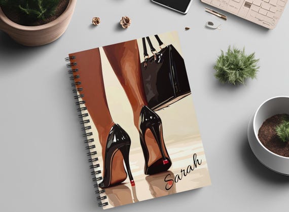 Personalized Afrocentric Spiral Notebook - Black Woman Fashion Journal, Stiletto Lovers Gift, Cute African American Culture Diary, Gift for