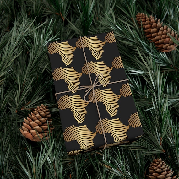 Gold Africa Pattern Gift Wrap Paper | Afrocentric Black Culture Christmas Wrap