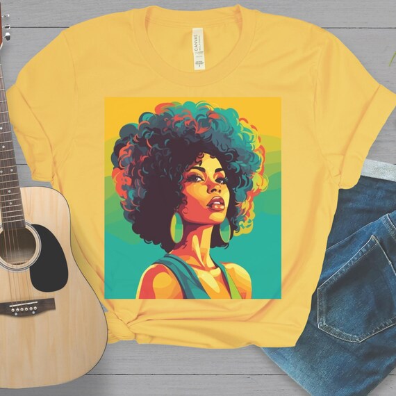 Colorful Afro Women Rainbow Tee, Unique Fashion Tshirt, Black Empowerment Gift, African American Artistic Tee, Christmas Birthday Present,