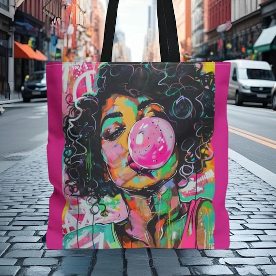 Colorful Bubblegum Art Tote Bag - Expressive Carryall for Art Lovers, Unique Gift for Her, Stylish Reusable Bag, Fun Beach Tote, Vibrant