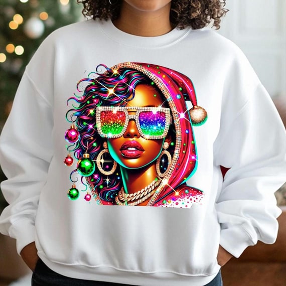 Black Woman Christmas Sweatshirt, Red Holiday Sweater Gift for Mom, Wife, Friend, Daughter, Afrocentric Culture Xmas Jumper, Unisex Crewneck