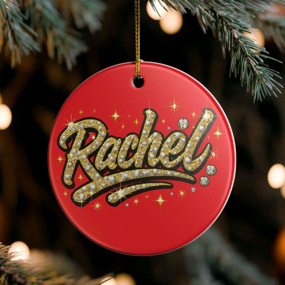 Personalized Ceramic Christmas Ornament, Glitter Script Name, Holiday Decor