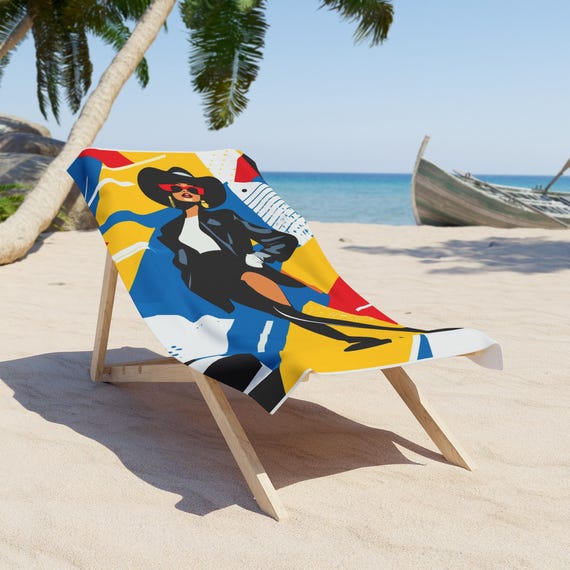 Black Woman Bold Graphic Beach Towel | Vibrant Resort Towel, Summer Poolside Essential, Fun Beach Accessory, Colorful Gift for Her