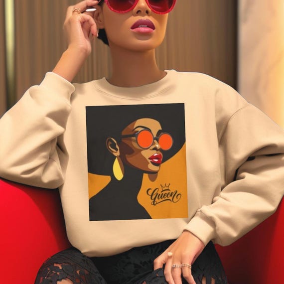 Afrocentric Queen Sweatshirt, Black Woman Fashion Gift, Ethnic Urban Style, Black Power, Winter Fashion